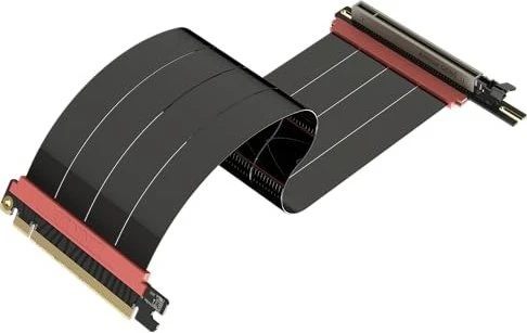 LinkUP AVA5 v4 ITX Armour Riser Kabel, links gerichtet, gewinkelt, PCIe 5.0, 300mm, schwarz