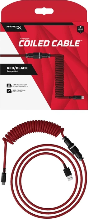 HP HyperX Coiled Cable USB-C auf USB-A, Tastaturkabel (Spiral-Textilkabel), 1.22m, rot/schwarz