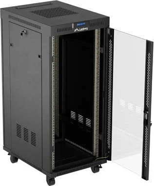 Lanberg 19" Rackschrank 27HE, LCD, freistehend, Flat Pack, V2, Glastür, IP20, RAL 9004, 800mm tief