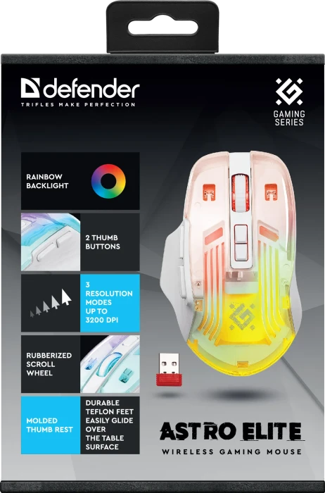 Defender Astro Elite GM-056 Wireless Gaming Mouse transparent/weiß, USB