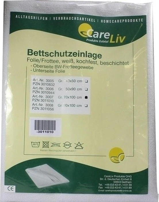 CareLiv Folie/Frottee Bettschutzeinlage, 70x100cm, 1 Stück