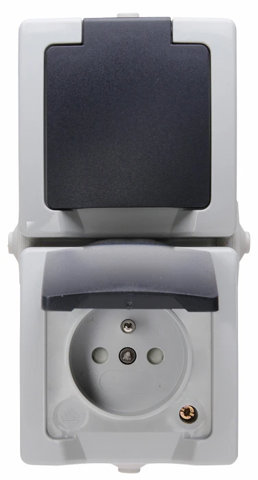 Kopp Nautic 2-fach MSK-Steckdose mit Klappdeckel senkrecht, grau