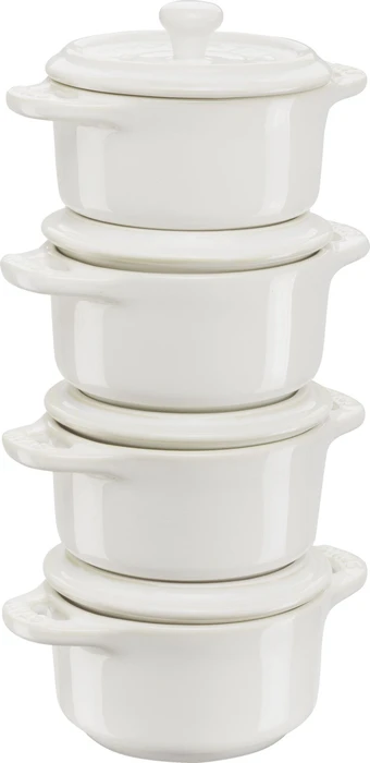 Zwilling Staub Ceramique Mini Cocotte Schmortopf 10cm elfenbein weiß, 4 Stück