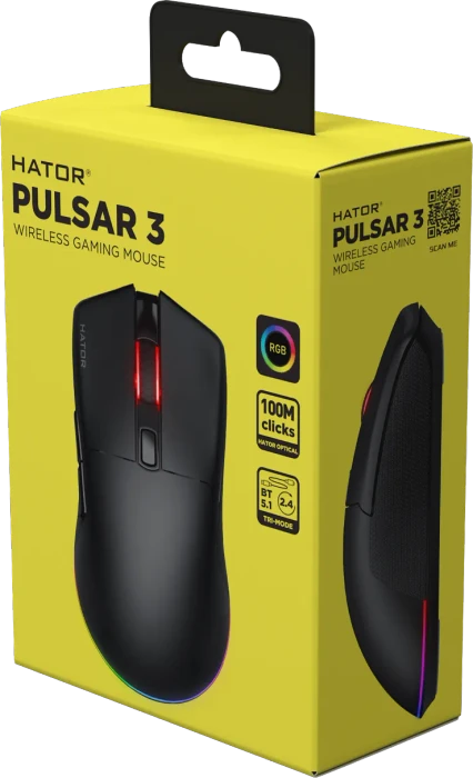 Hator Pulsar 3 Wireless Gaming Mouse schwarz, USB/Bluetooth