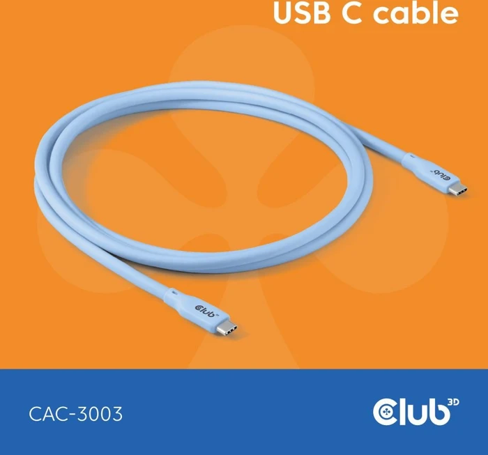 Club 3D USB4 Kabel, 20Gb/s, 240W PD EPR, USB-C Stecker auf USB-C Stecker, 2m, blau