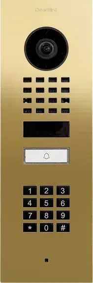 DoorBird D1101KV IP Video Türstation mit 1 Ruftaste, Keypad Modul, Edelstahl V4A, Messing-Optik, gebürstet, Unterputz