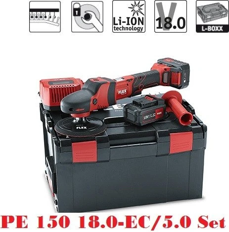Flex PE 150 18.0-EC/5.0 Set Akku-Polierer inkl. L-Boxx + 2 Akkus 5.0Ah