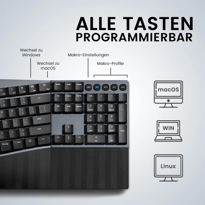 Perixx Periboard-535 Ergo, schwarz, Kailh Choc LOW PROFILE BLUE, USB, DE