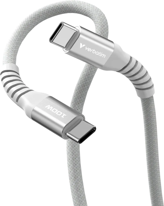Verbatim Sync & Charge Magnetisches USB-C Kabel, USB 2.0, 480Mb/s, 100W PD 3.0/QC 3.0, USB-C Stecker auf USB-C Stecker, grau, 1.2m