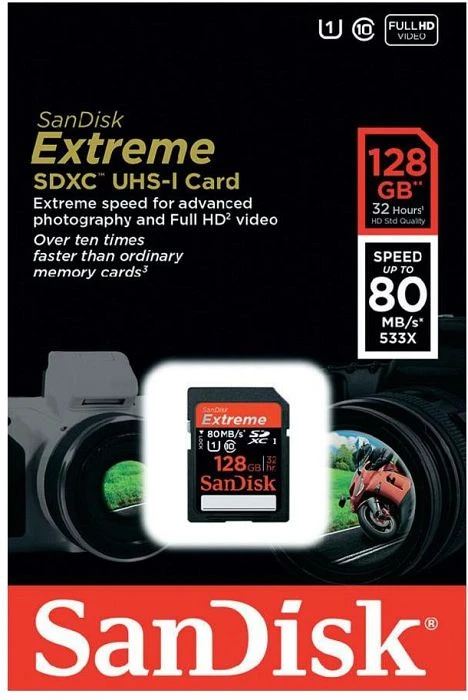 SanDisk Extreme R80/W30 128GB, UHS-I, Class 10