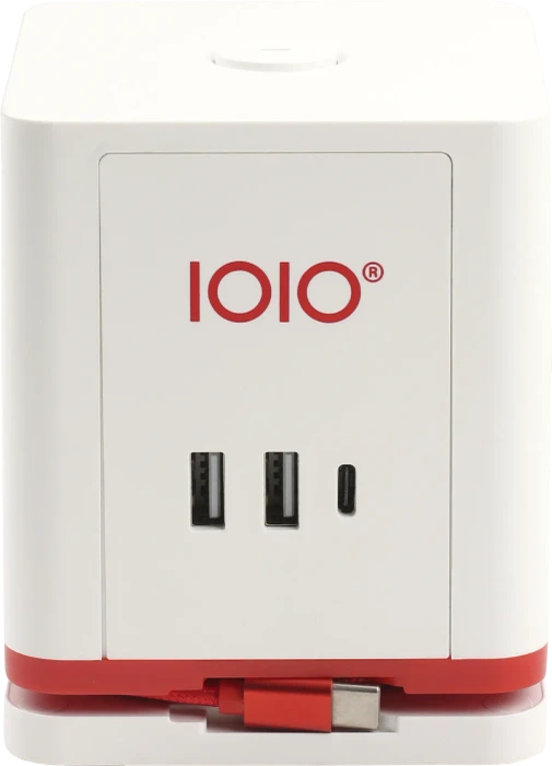 Olympia IOIO SW 1000 Steckdosenwürfel mit integriertem USB-C Ladekabel, 3-fach, 2x USB-C/2x USB-A, 1.5m, weiß/rot