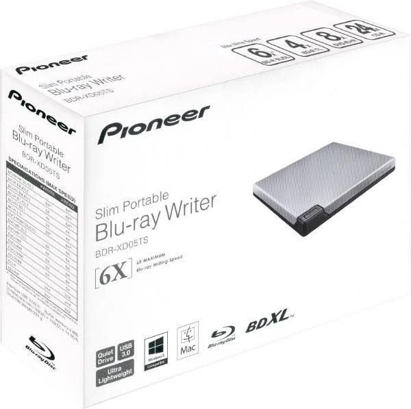 Pioneer BDR-XD05TS, SlimLine silber, USB 3.0
