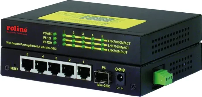 Roline Industrial Railmount Gigabit Switch, 5x RJ-45, 1x SFP