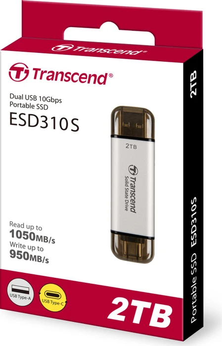 Transcend ESD310S 2TB Silver, USB-A + USB-C, USB 3.2 Gen 2×1