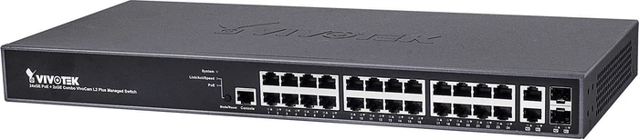 Vivotek VivoCam L2+ Series Rackmount Gigabit Managed Switch, 24x RJ-45, 2x RJ-45/SFP, 370W PoE+