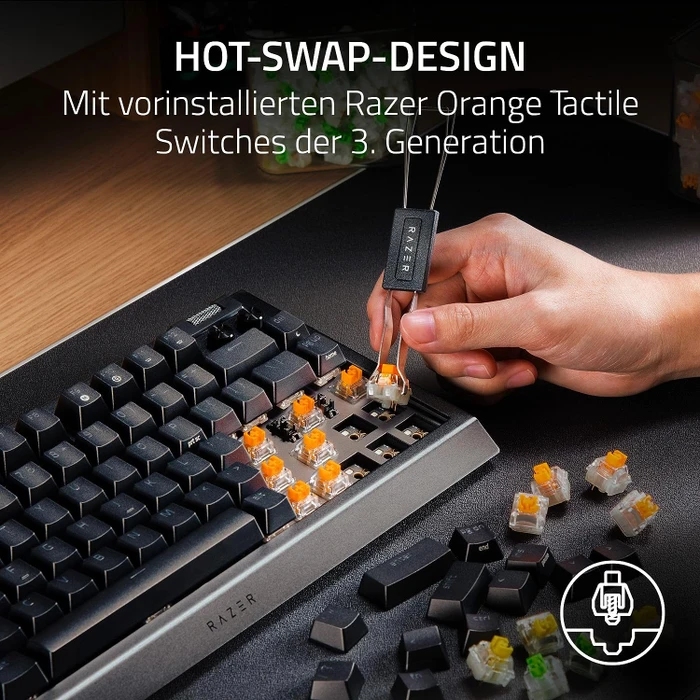 Razer BlackWidow V4 75%, White, hot-swap, Razer ORANGE Tactile Gen-3, USB, US