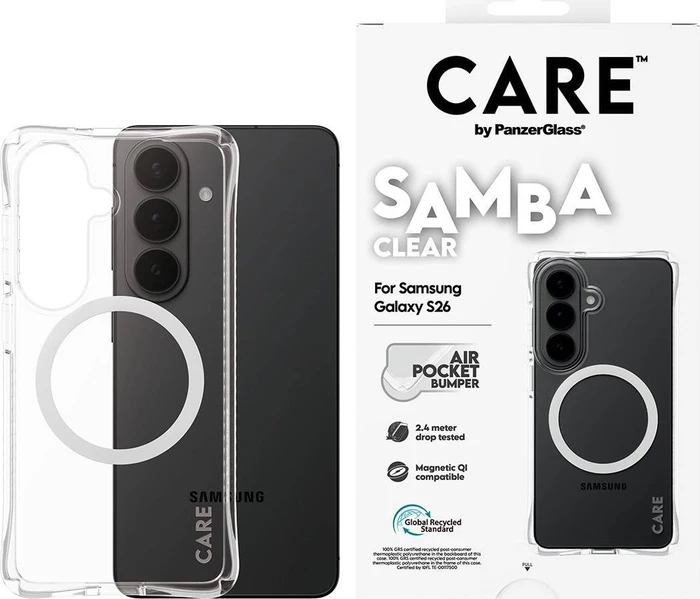 PanzerGlass Care Samba Case Transparent w. White Qi für Samsung Galaxy S26