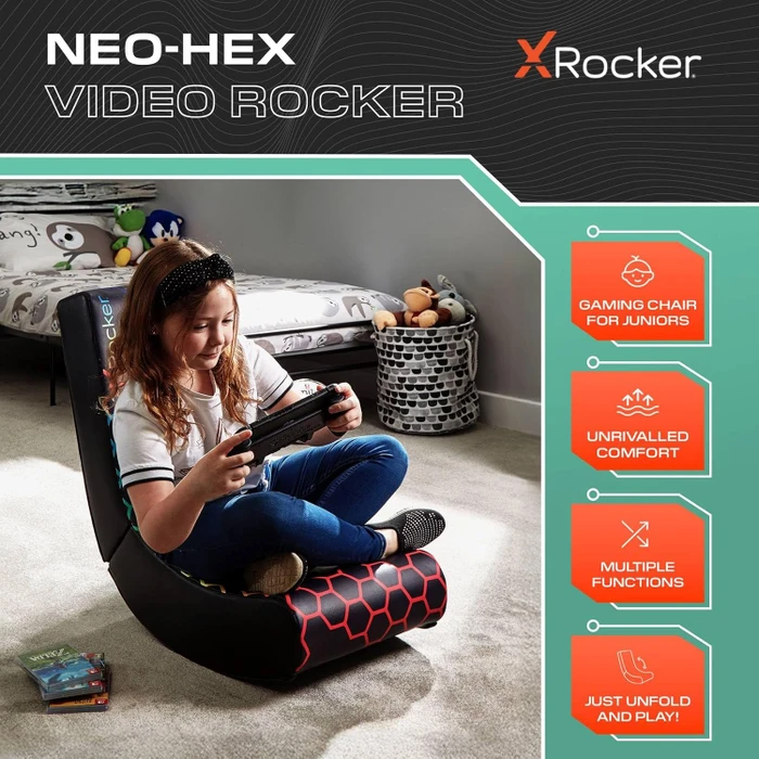 X Rocker Neo Hex Floor Rocker Gamingstuhl für Kinder/Jugendliche, schwarz/neon