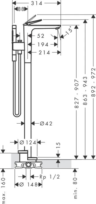 Hansgrohe AXOR Citterio C Einhebel-Wannenmischer bodenstehend chrom