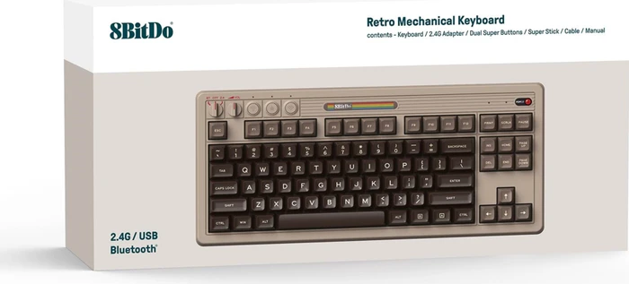8BitDo Retro Mechanical Keyboard, C64 Edition, beige, Kailh Box V2 WHITE, USB/Bluetooth, US
