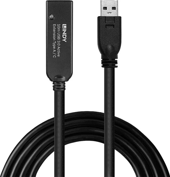 Lindy USB 3.0 aktives Verlängerungskabel schwarz, USB-A [Stecker] auf USB-C [Buchse], 10m