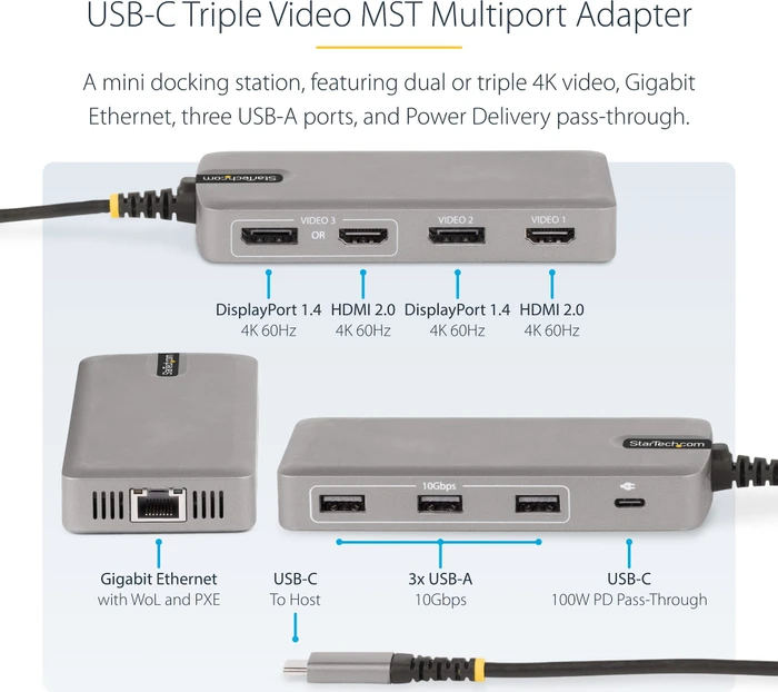 StarTech USB-C Triple Video Multiport-Adapter mit HDMI, USB-C 3.1 [Stecker]
