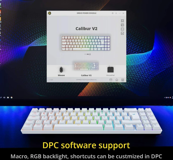 Drevo Calibur V2 TE PC/Mac, LEDs RGB, weiß, MX RGB RED, USB, DE