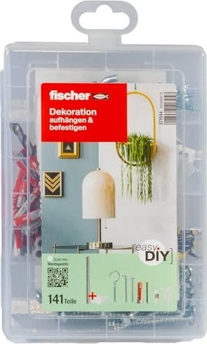 fischer EasyDIY Box Dekoration Schrauben/Dübel-Sortiment inkl. Werkzeugbox, 141 Stück