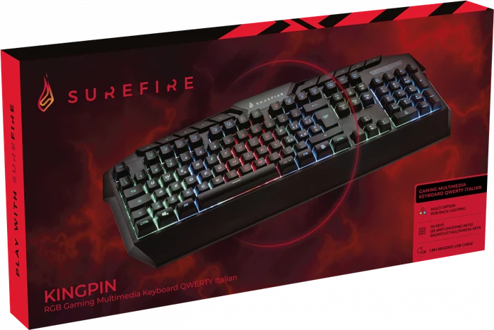 Verbatim SureFire KingPin RGB Gaming Keyboard, LEDs RGB, schwarz, USB, IT