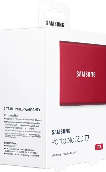Samsung Portable SSD T7, Darkred, 1TB, USB-C 3.1