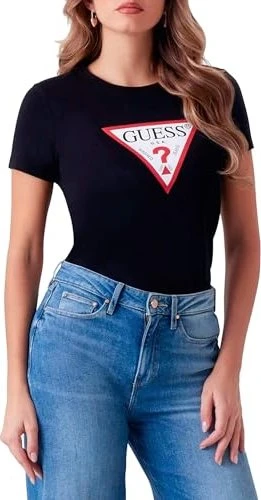 Guess Logo-Dreieck T-Shirt kurzarm weiß (Damen)