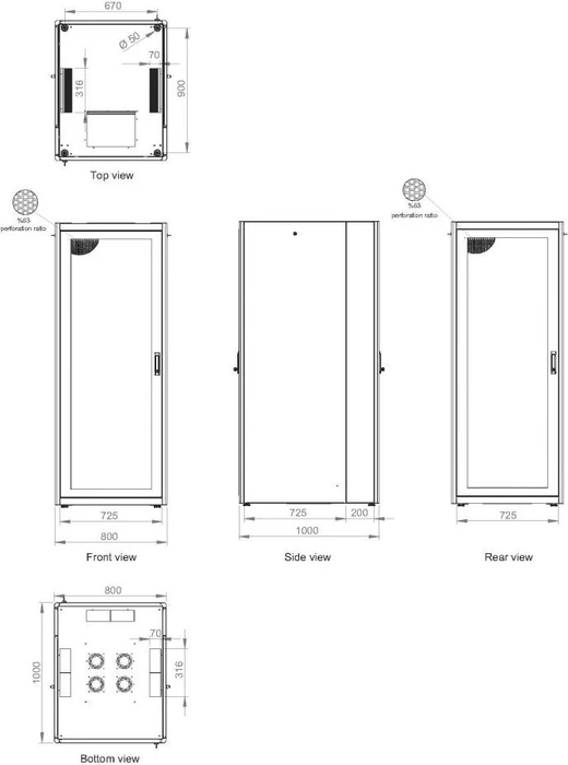 Equip Basic Flex 19" Netzwerkschrank 42HE, montiert, Gitternetztür, RAL 7035, 1000mm tief (EBF-42-8010-G-CCAA) – Bild 7