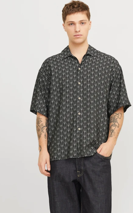 Jack & Jones Wide Fit Hemd kurzarm schwarz (Herren)