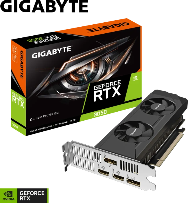 GIGABYTE GeForce RTX 3050 D6 Low Profile 6G, 6GB GDDR6, 2x HDMI, 2x DP