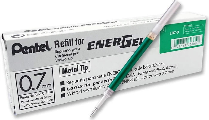 Pentel EnerGel Roller Pen LR7-DX, Tintenrollermine 0.35mm (0.7mm Ball) grün, 12er-Pack