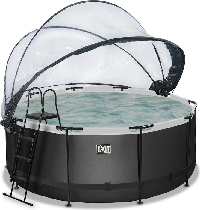 Exit Toys Black Leather Frame Pool mit Sandfilterpumpe, Abdeckung und Wärmepumpe rund 360x122cm