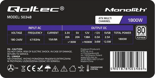 Qoltec ATX Power Supply 1800W, ATX