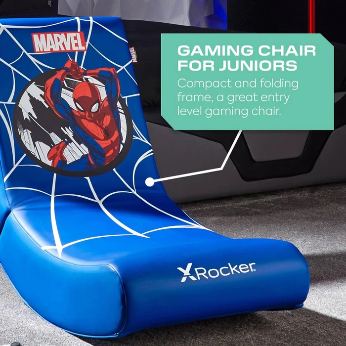 X Rocker Marvel Hero Video Rocker Gaming Bodensessel für Kinder/Jugendliche, Spider-Man blau