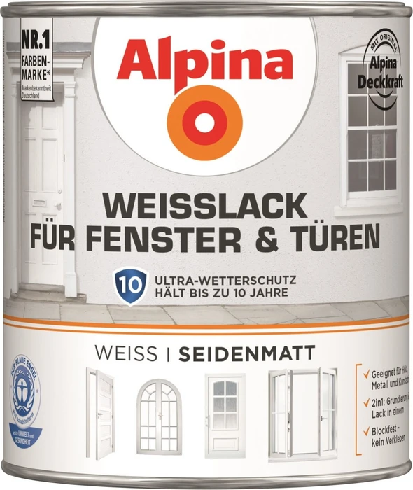 Alpina Farben Weißlack Fenster & Türen seidenmatt weiß, 750ml