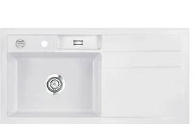 systemceram Bela 100 Einbau Becken links mit Ablauffernbedienung satin