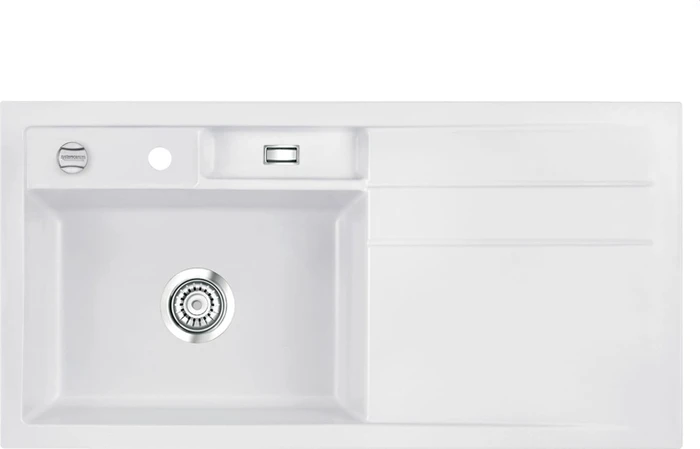 systemceram Bela 100 Einbau Becken links mit Ablauffernbedienung satin