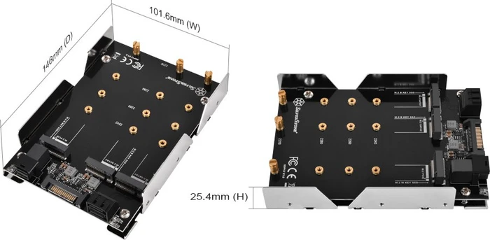 SilverStone SDP12, 2x SATA 7 Pin > 2x M.2 SATA, 1x SFF-8643 > 1x M.2 PCIe NVMe