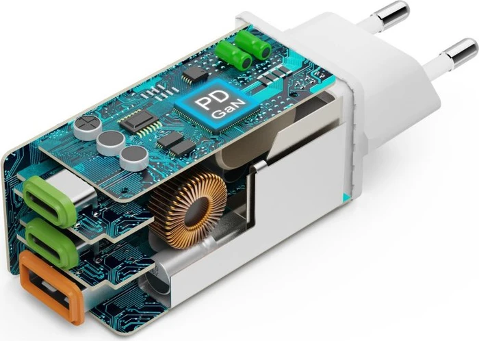 Hama Schnellladegerät GaN 2x USB-C 1x USB-A Mini-Ladegerät PD 65W weiß