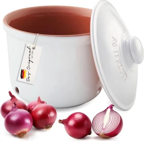 Römertopf Zwiebel Frische-Topf Aufbewahrungsbehälter weiß