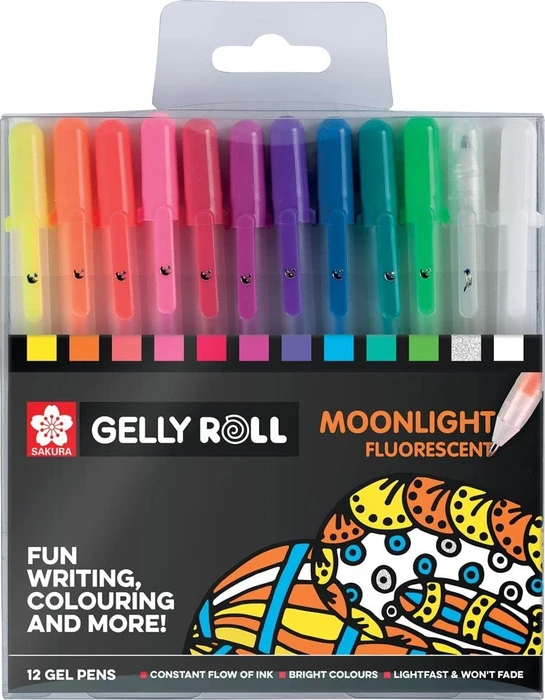 Sakura Gelly Roll Moonlight Fluorescent Gelroller (Mine) sortiert, 12er-Set, Etui