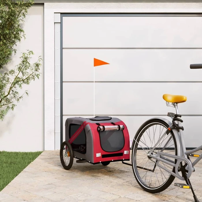 vidaXL Hunde 133.5x69cm Fahrradanhänger rot/grau