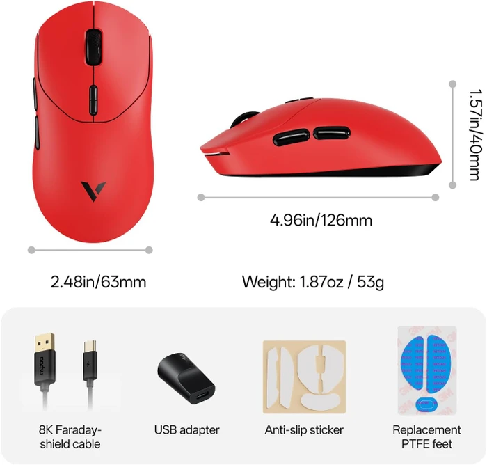 Rapoo VT2 Gen-2 8K Wireless Gaming Mouse rot, USB