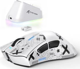 Attack Shark V3 PRO Tri-mode Wireless Gaming Mouse mit Ladestation, weiß, inkl. Grip Tape, USB/Bluetooth