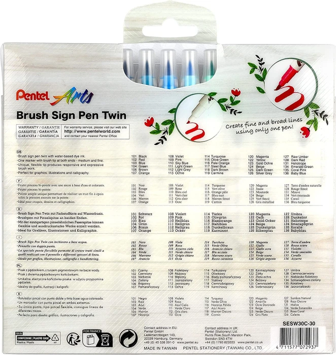 Pentel Brush Sign Pen Twin SESW30C sortiert, 30er-Set