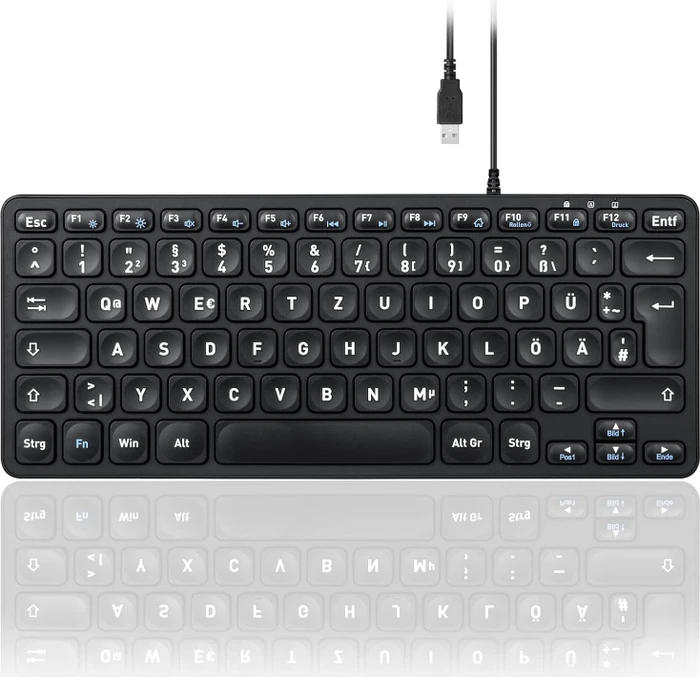 Perixx Periboard-432 Wired Slim Mini Scissor Keyboard, schwarz, USB, DE